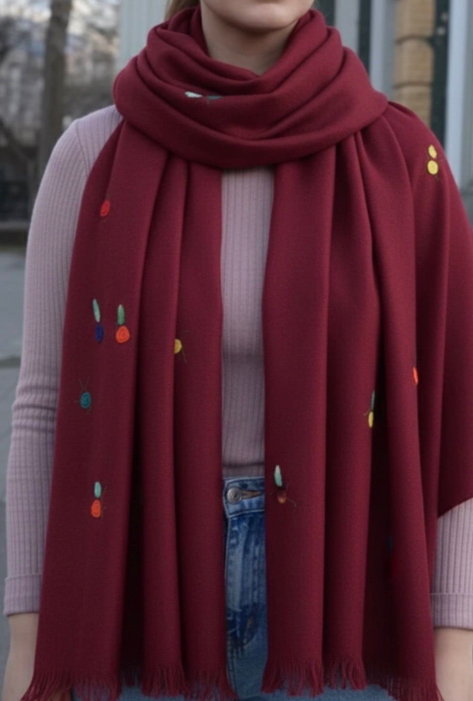 Midnight Bloom Burgundy Shawl