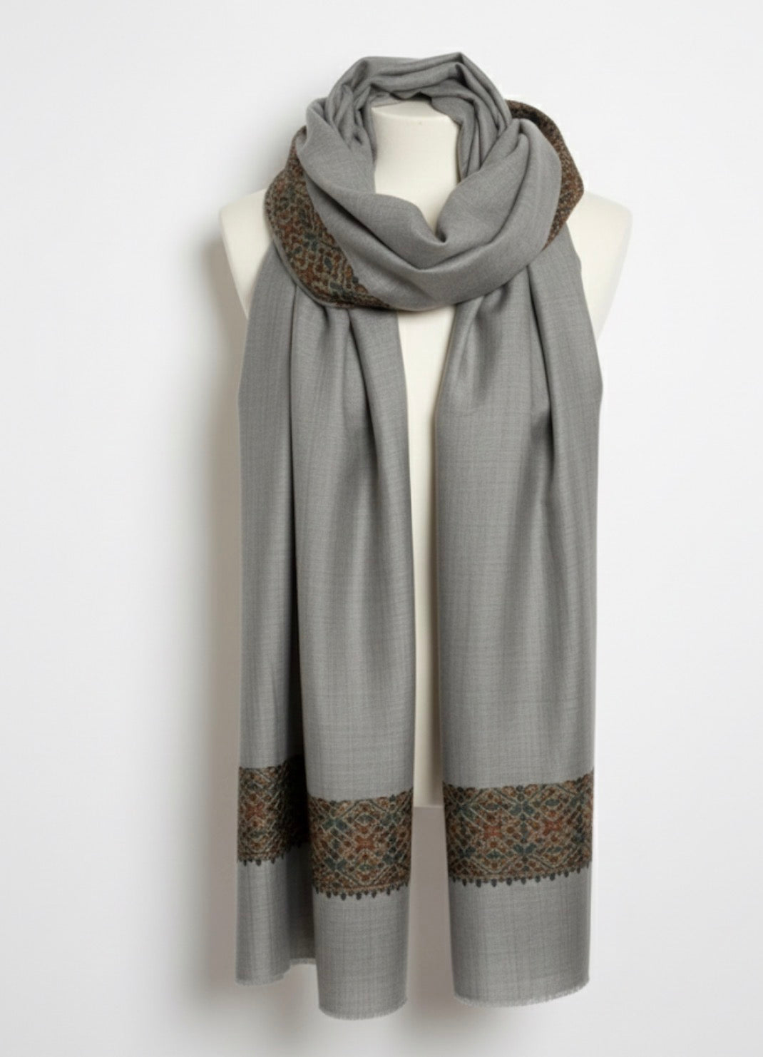 Banarasi Goat Wool Blend Shawl in Soft Grey ( Signature Luxury Shawl)