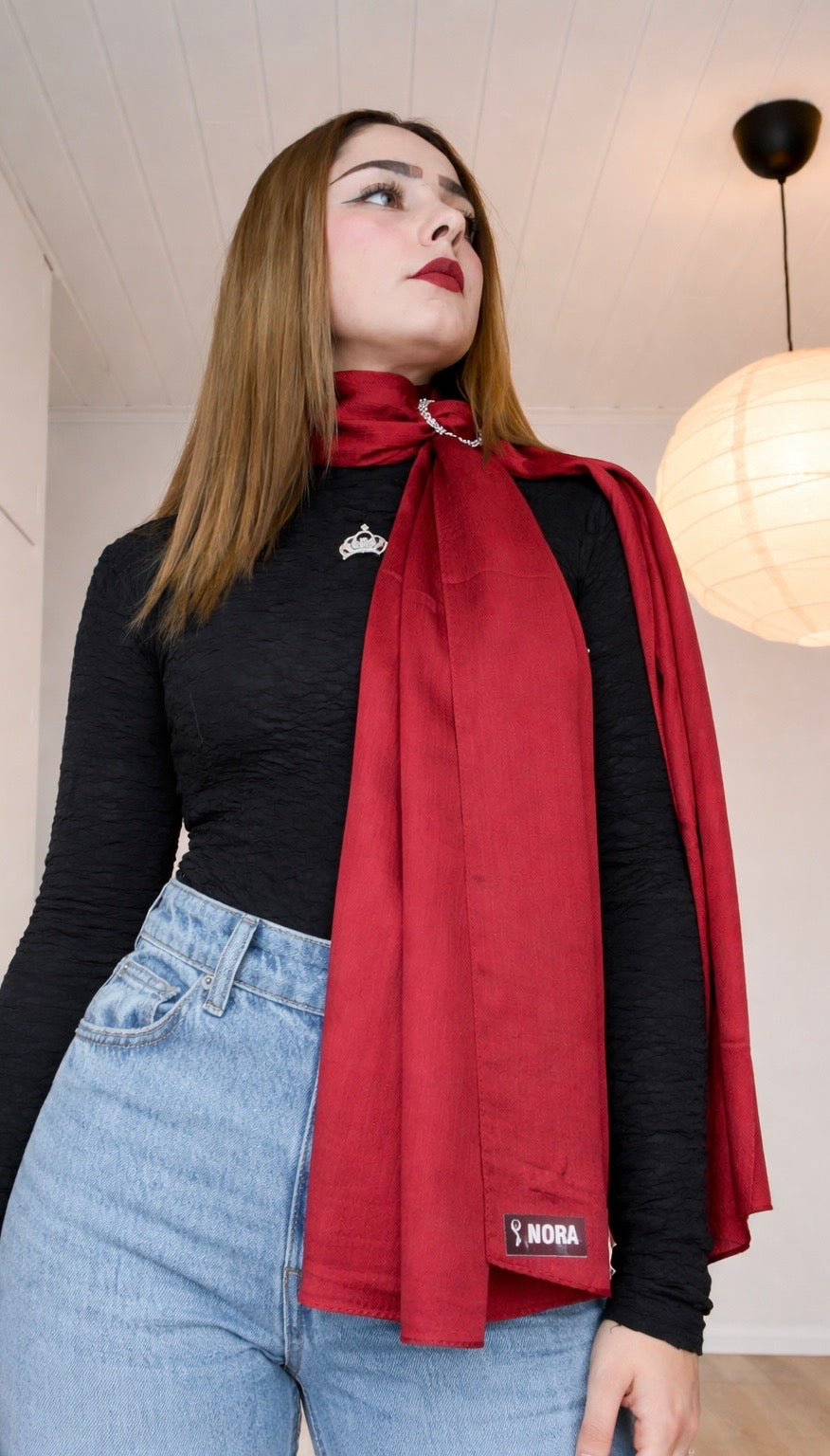 Crimson Silk & Chiffon Scarf