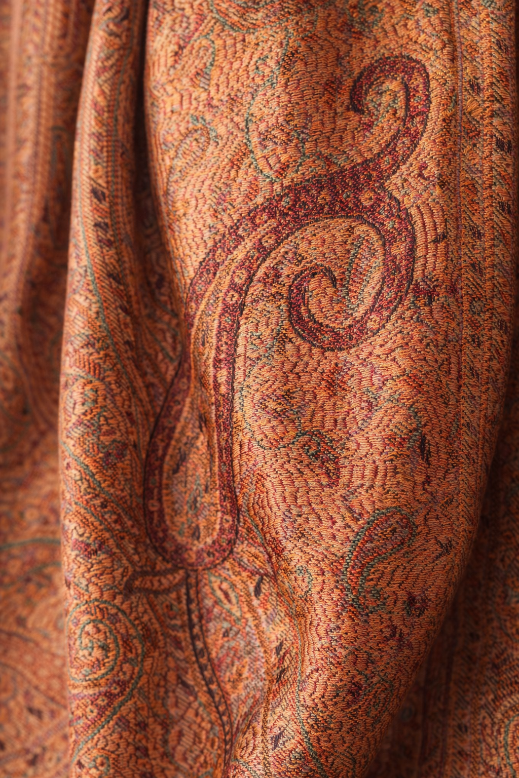 Burnished Copper Jacquard Silk Scarf with Brooch