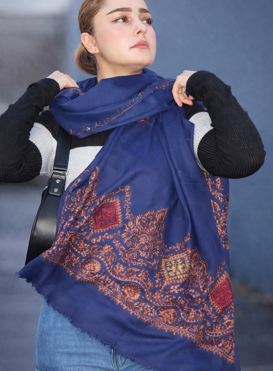 Twilight Blue Embroidered Scarf/ Light shawl