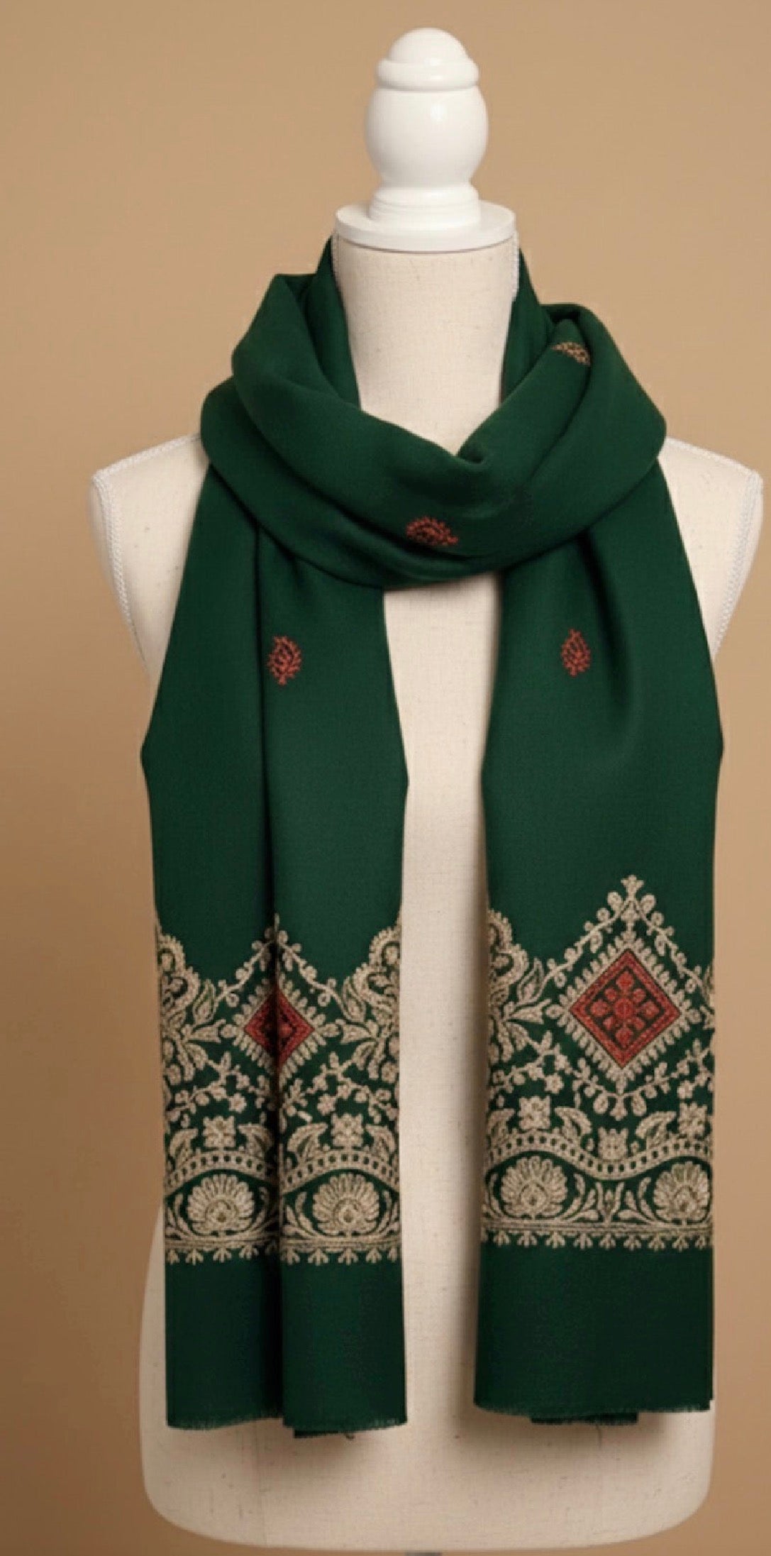 Emerald Green Embroidered Scarf/ Light shawl