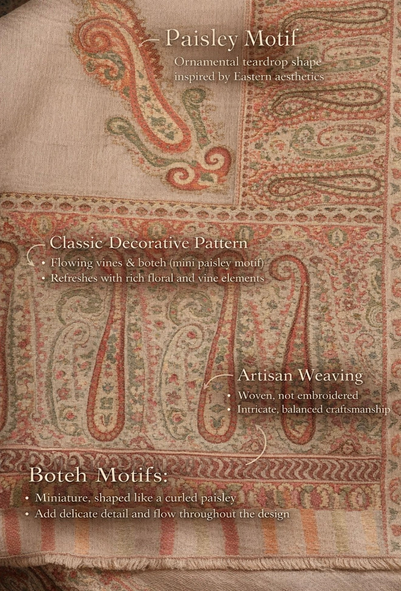 Elegant Paisley Printed Scarf/ Light shawl – Beige & Earth Tones