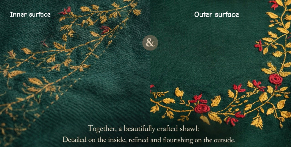 Emerald Embroidered Wool Shawl