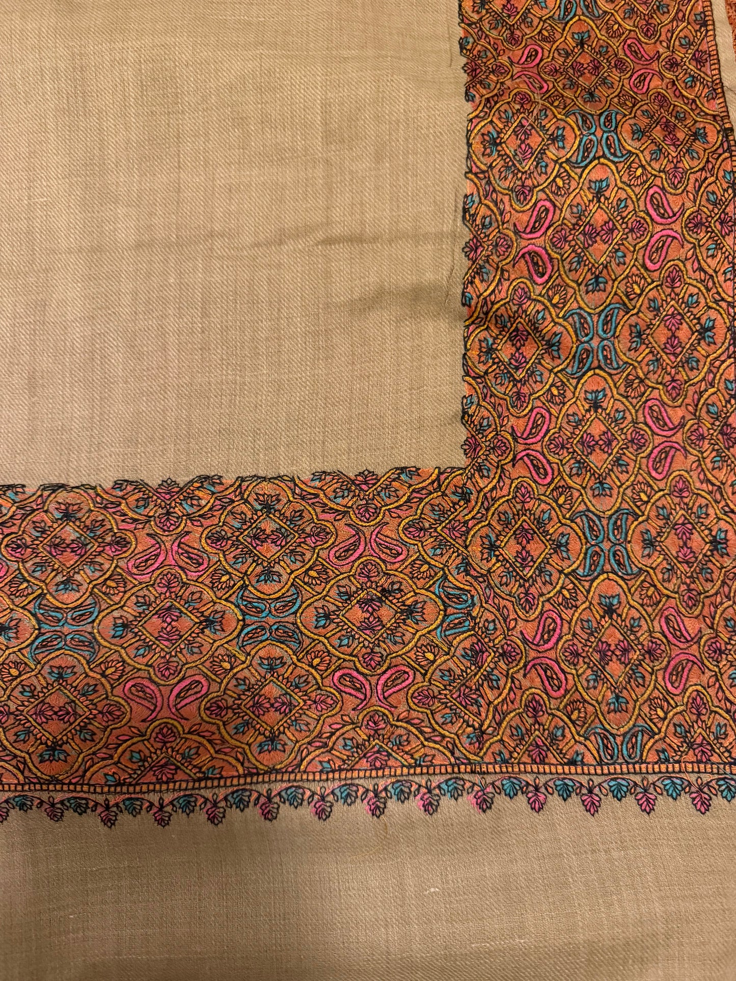 Banarasi Goat Wool Blend Shawl in Desert Taupe ( Signature Luxury Shawl)