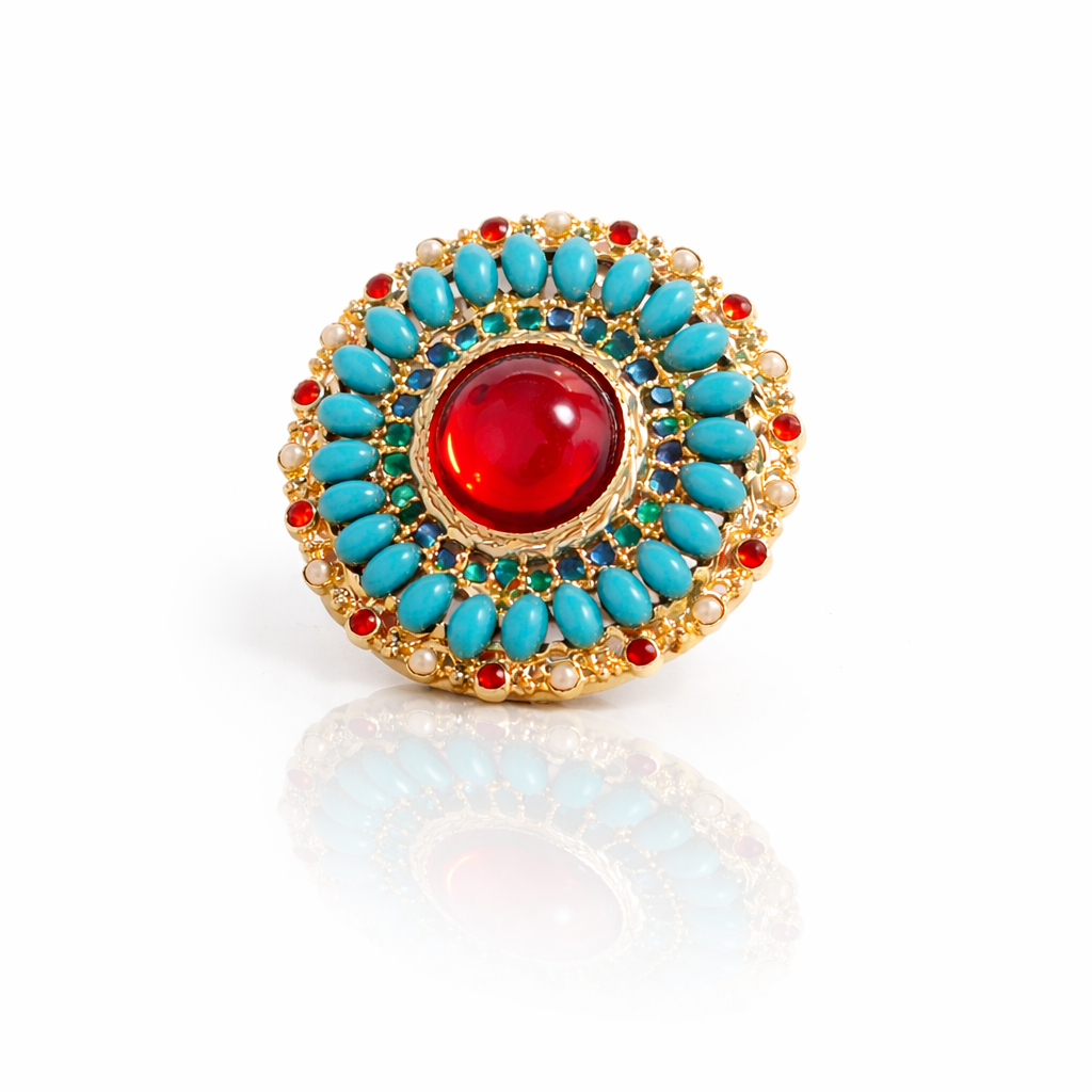 Red & Turquoise Crystal Brooch