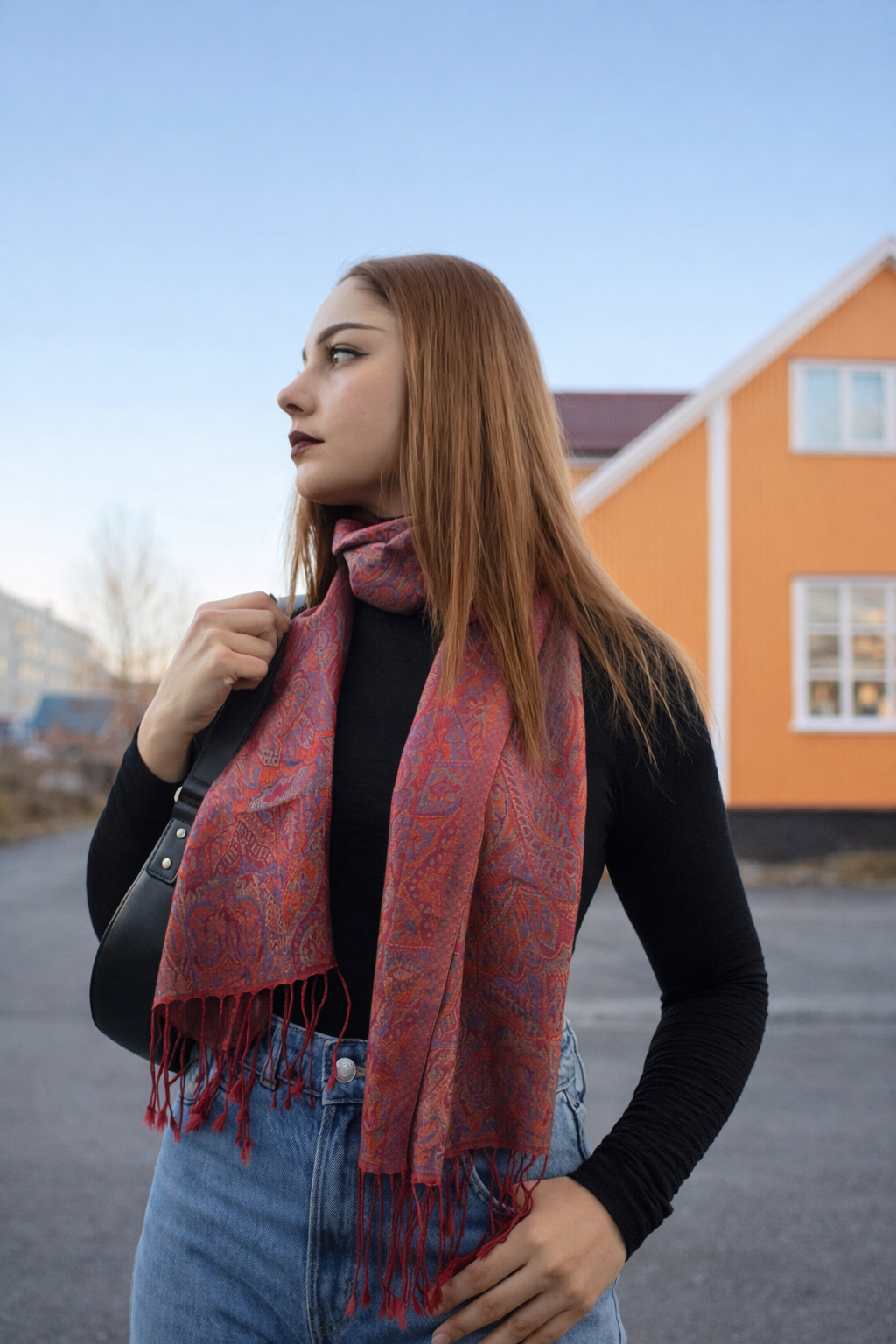 Crimson Silk of Herat With Crystal Brooch