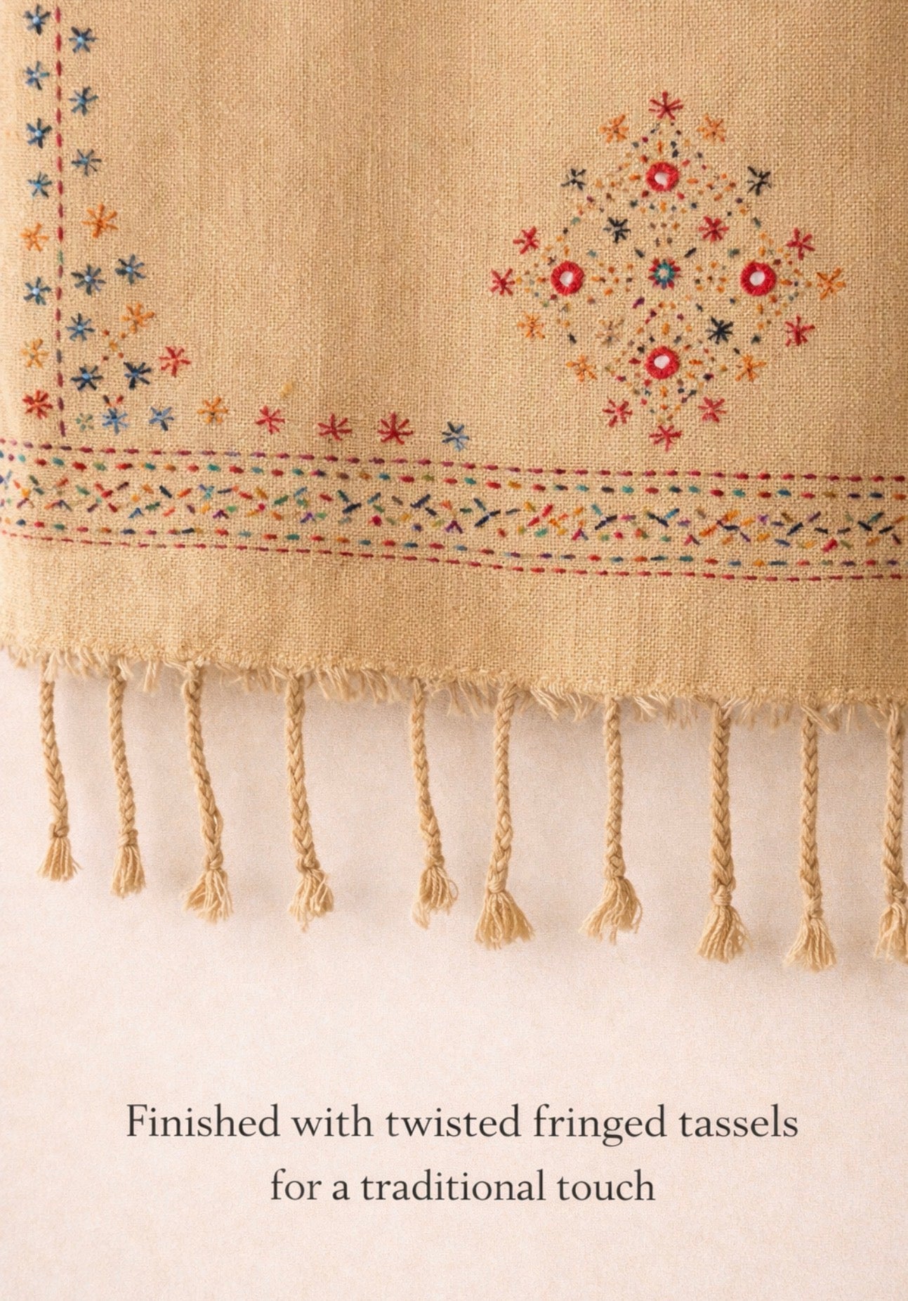 Golden Sand /Artisan Afghan Floral Scarf