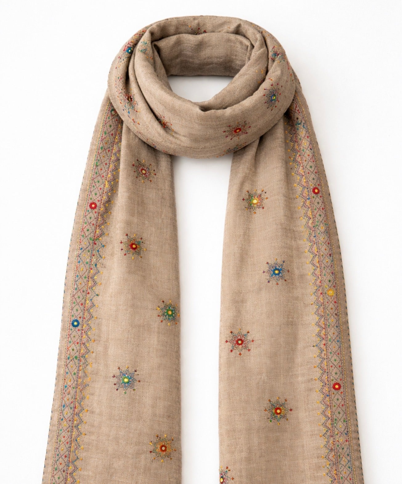 Desert Taupe Floral Afghan Scarf/ Lightweight Shawl
