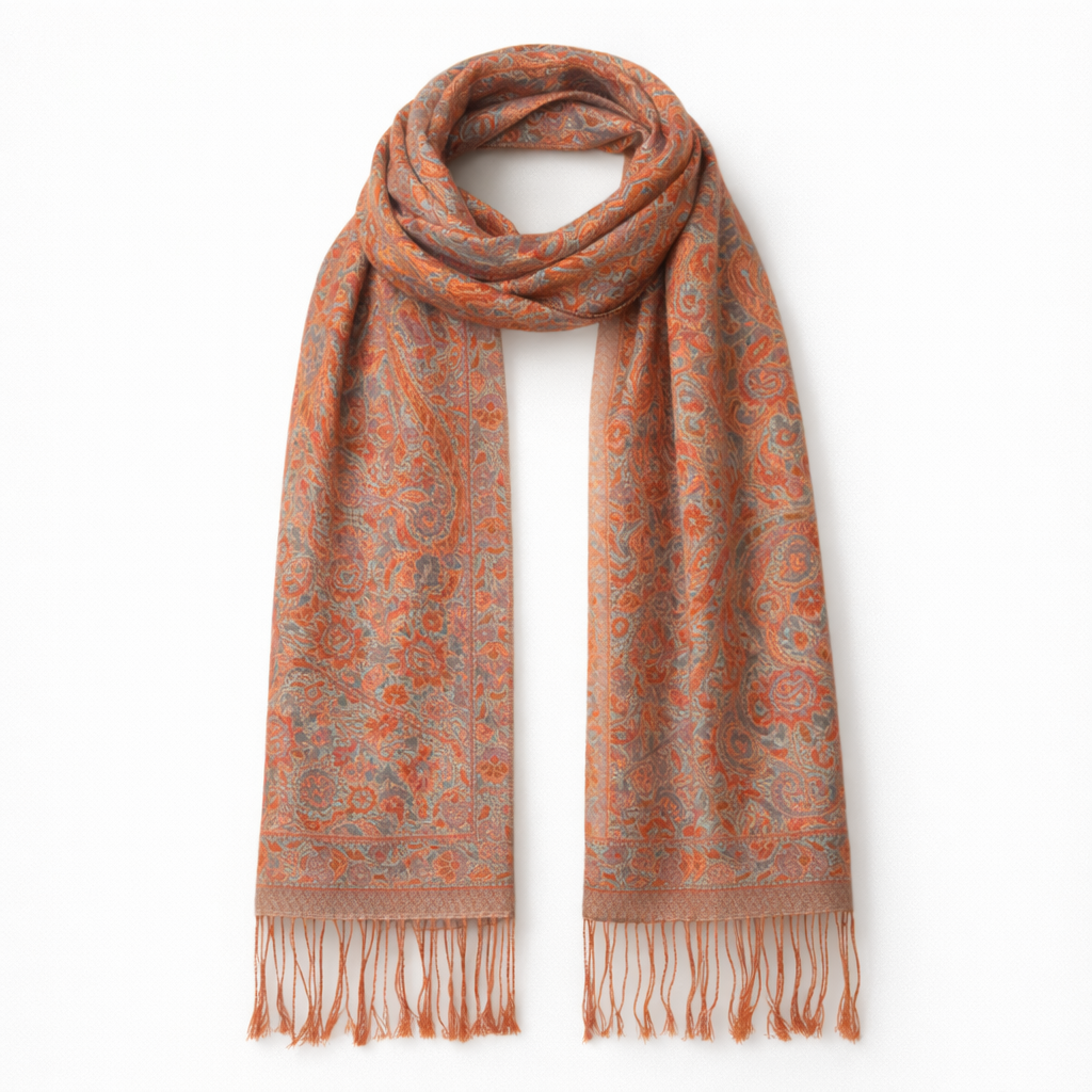 NORA Seraphine Jacquard Silk Scarf Presented with Crystal Brooch.