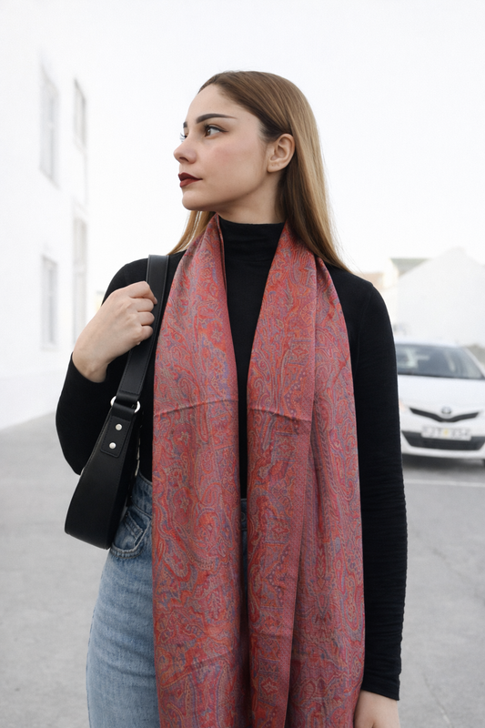 Crimson Silk of Herat With Crystal Brooch