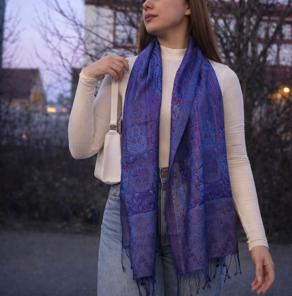 Seraphine Silk in Royal Blue with Crystal Brooch