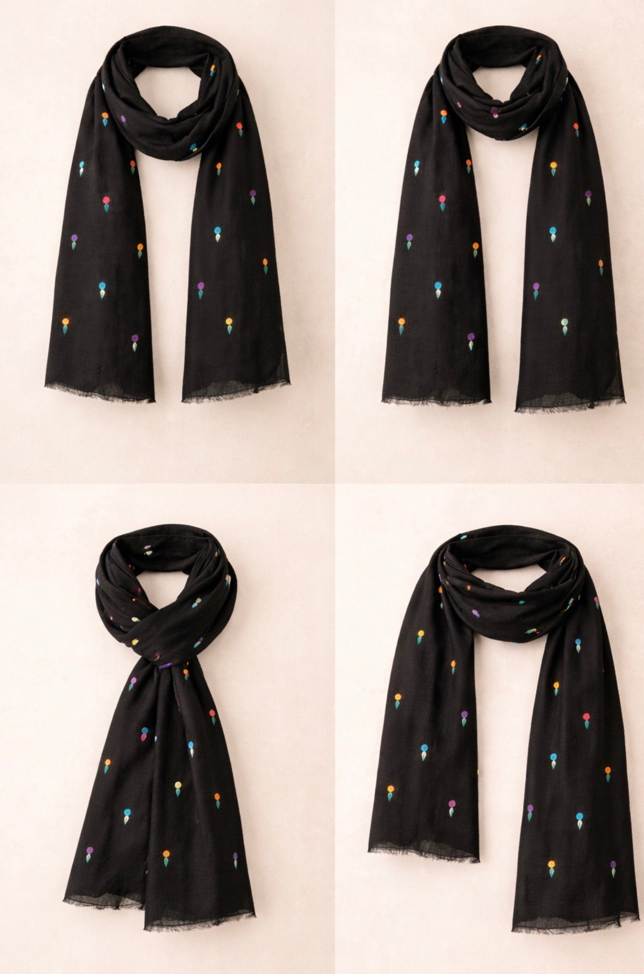 Noor Black /Artisan Afghan Hand-Embroidered Scarf