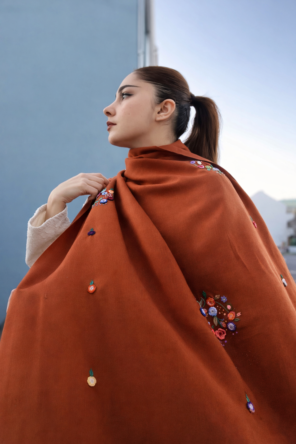 Rust orange Wool Scarf/ Lightweight shawl