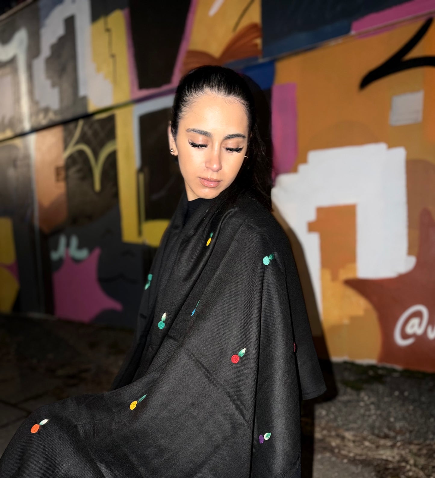 Noor Black /Artisan Afghan Hand-Embroidered Scarf