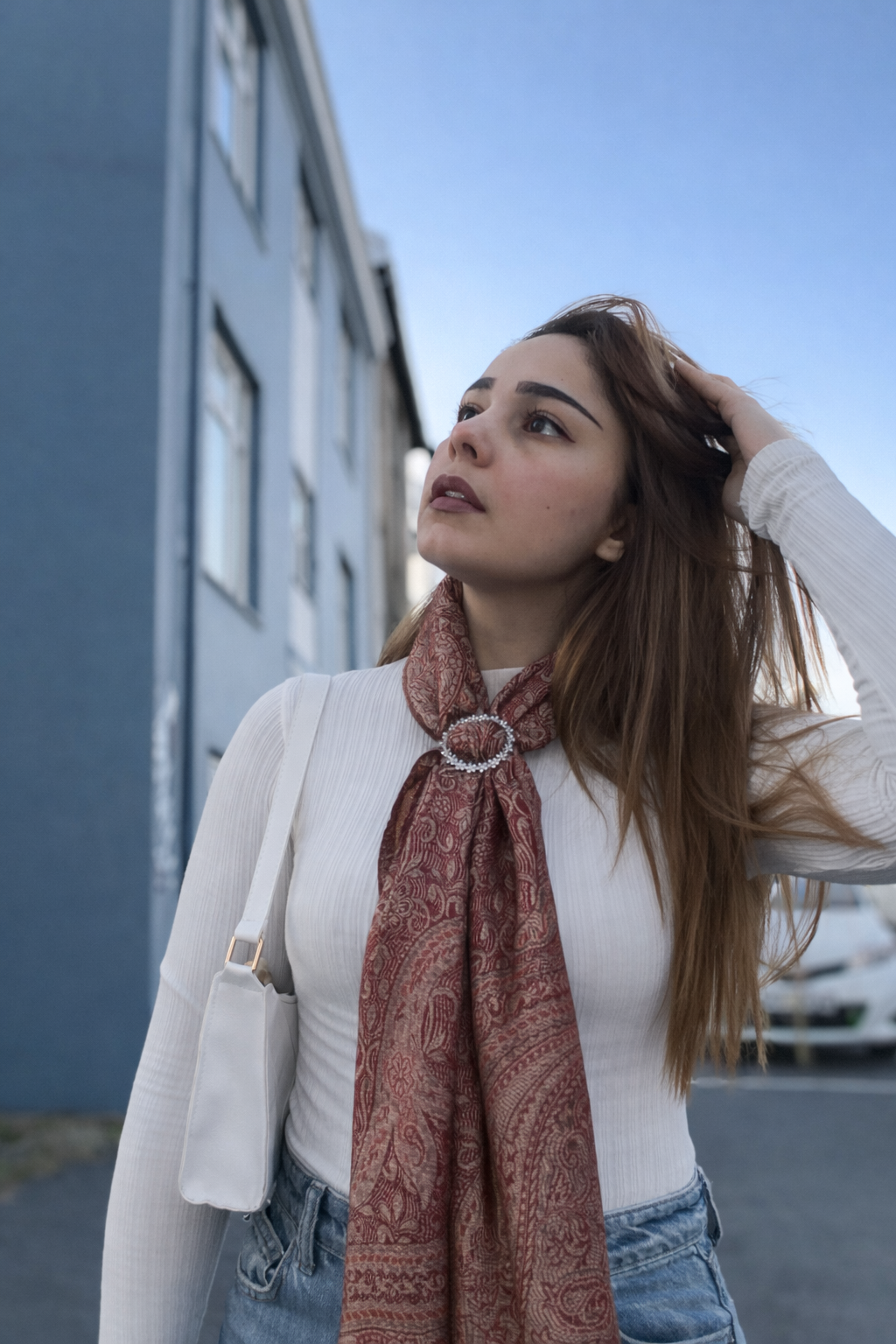 Warm Rose Seraphine Jacquard Silk Scarf with Crystal Brooch