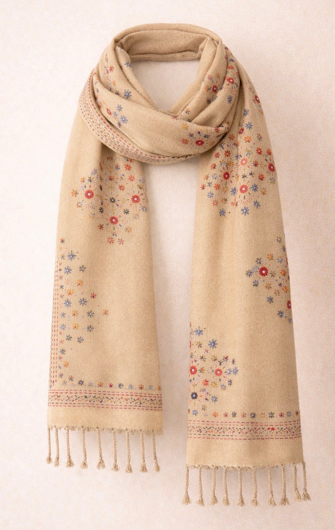 Golden Sand /Artisan Afghan Floral Scarf