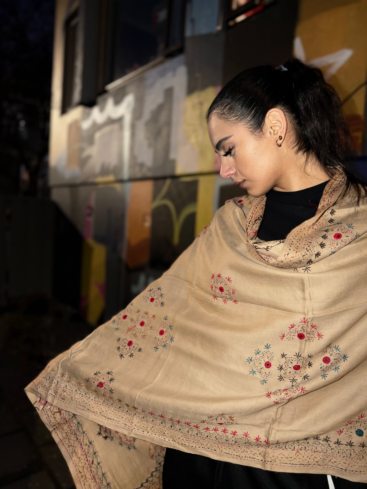 Golden Sand /Artisan Afghan Floral Scarf