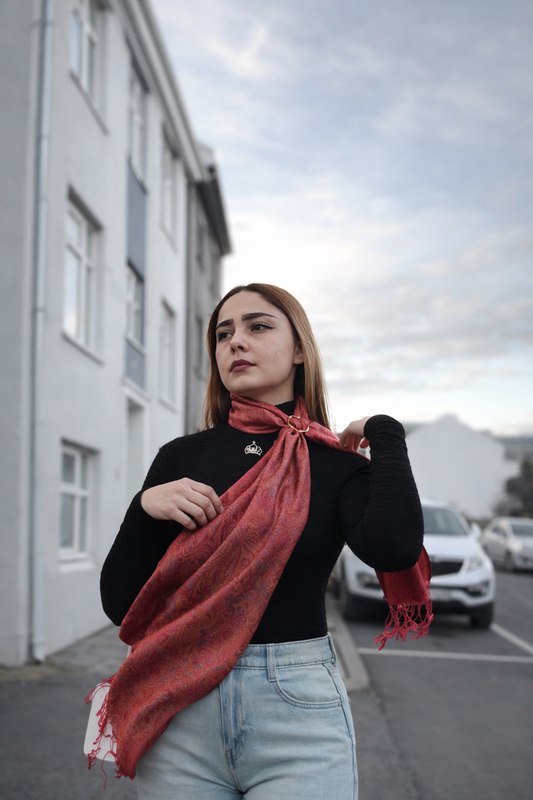 Rose Gold Pink Jacquard Silk Scarf