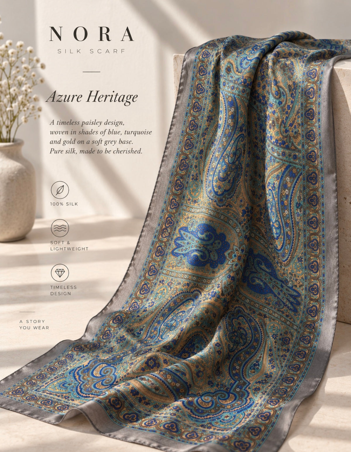 Azure Heritage silk scarf