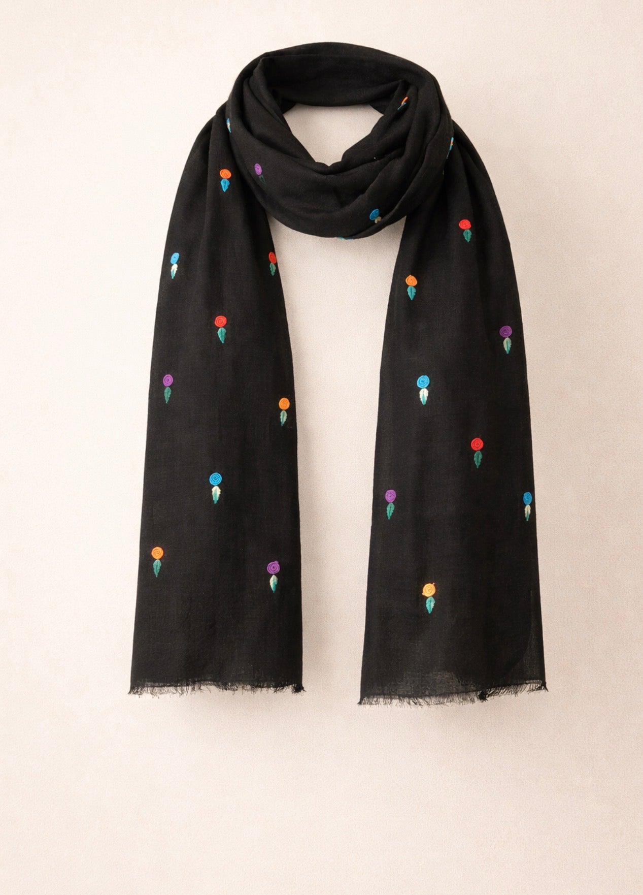 Noor Black /Artisan Afghan Hand-Embroidered Scarf