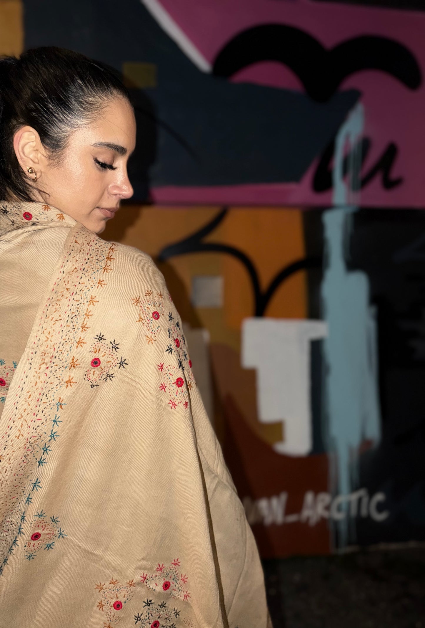 Golden Sand /Artisan Afghan Floral Scarf
