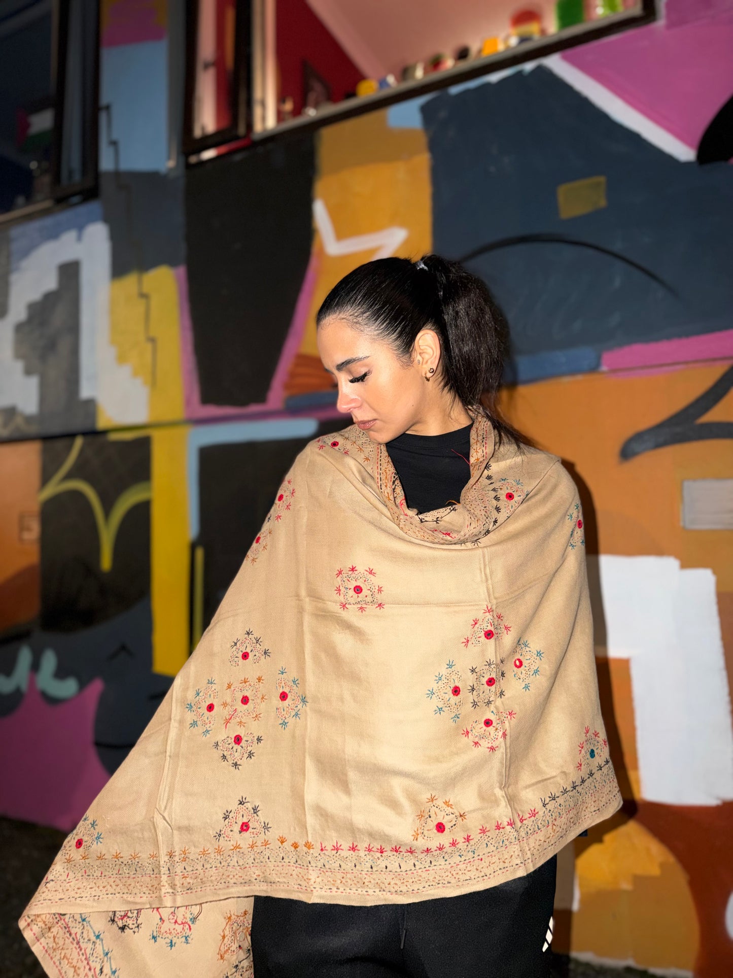 Golden Sand /Artisan Afghan Floral Scarf