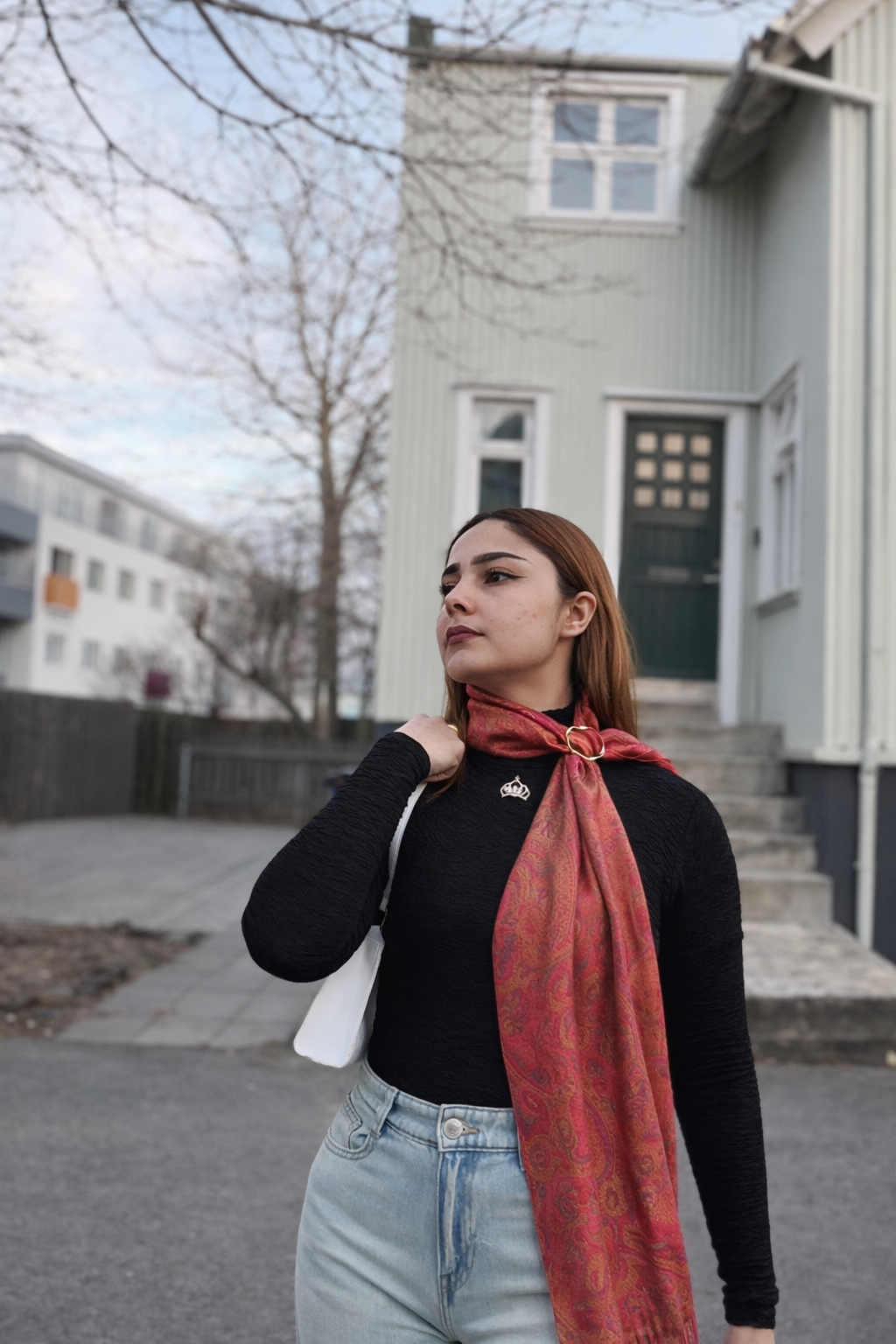 Rose Gold Pink Jacquard Silk Scarf