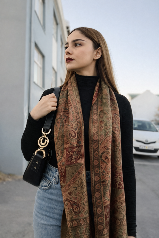 Antique Rust & Olive with Brooch