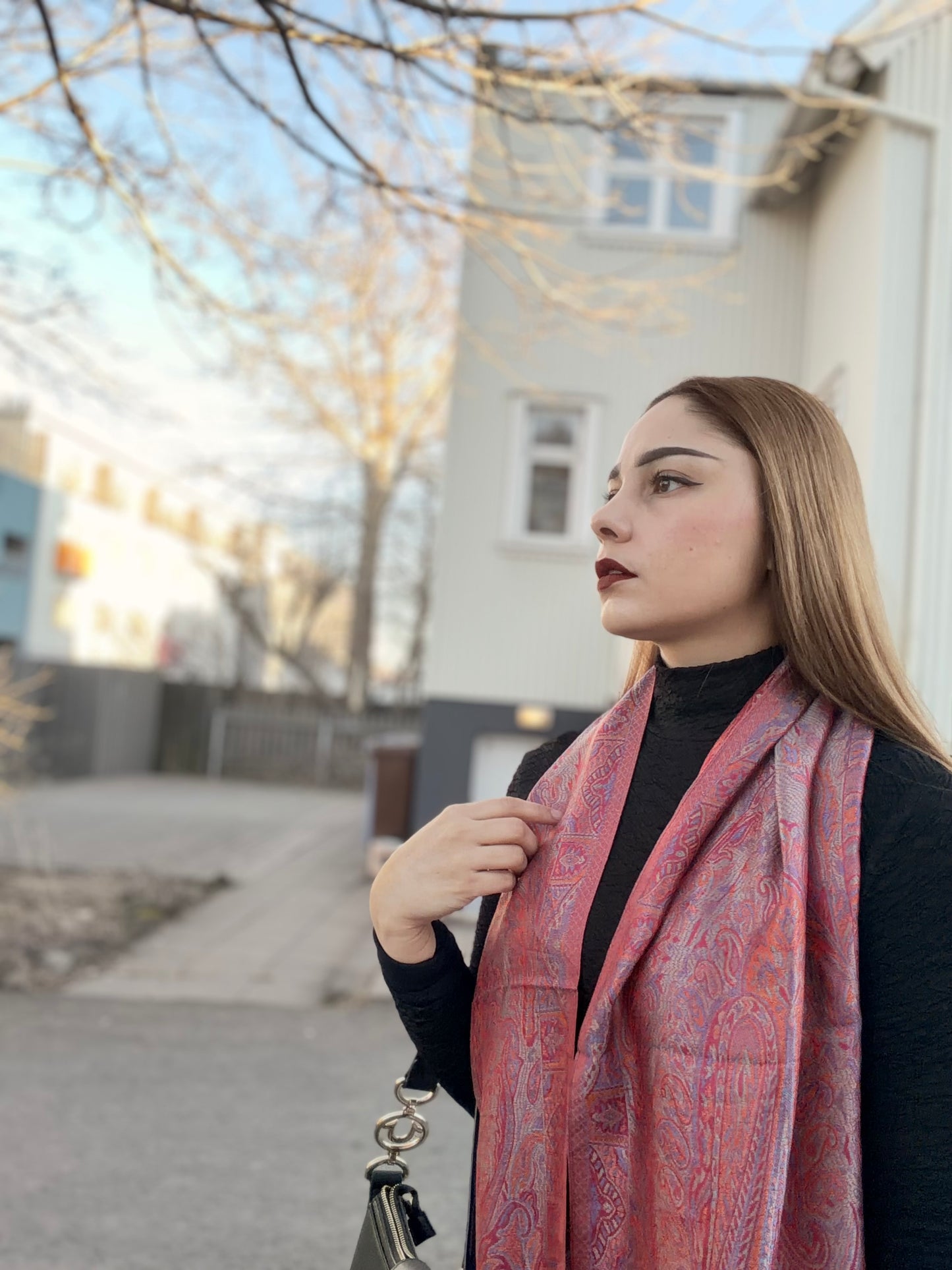 Crimson Silk of Herat With Crystal Brooch