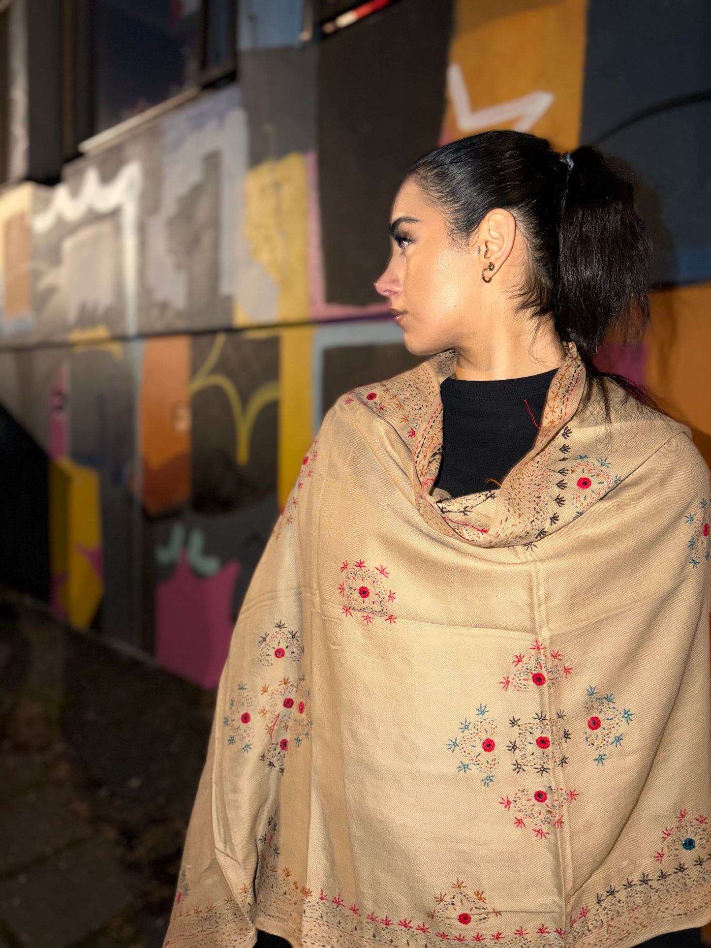 Golden Sand /Artisan Afghan Floral Scarf