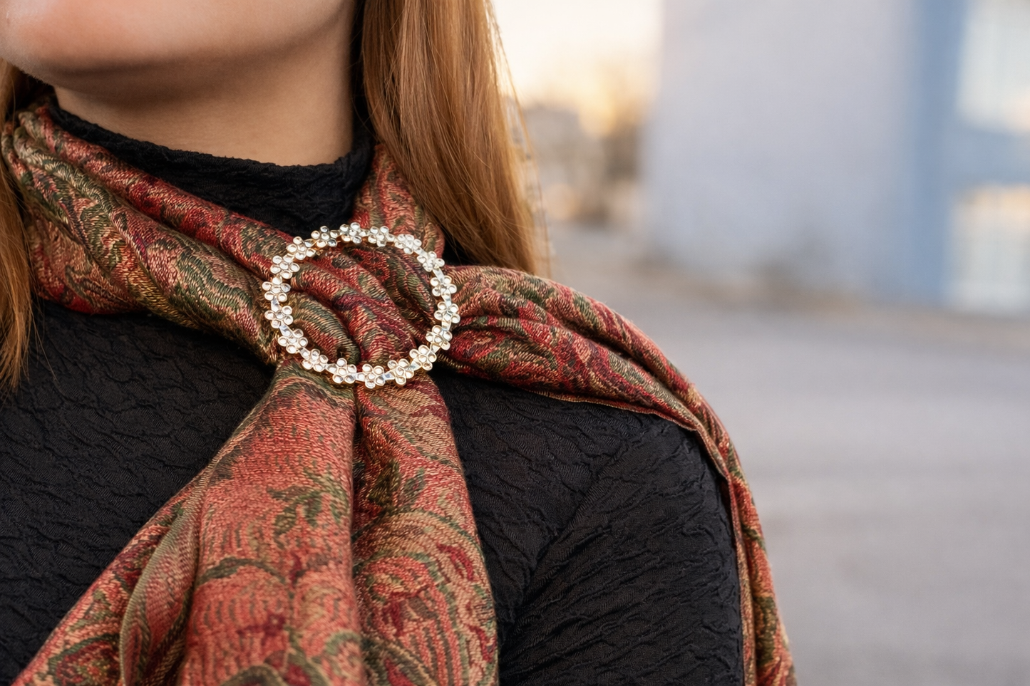Antique Rust & Olive with Brooch