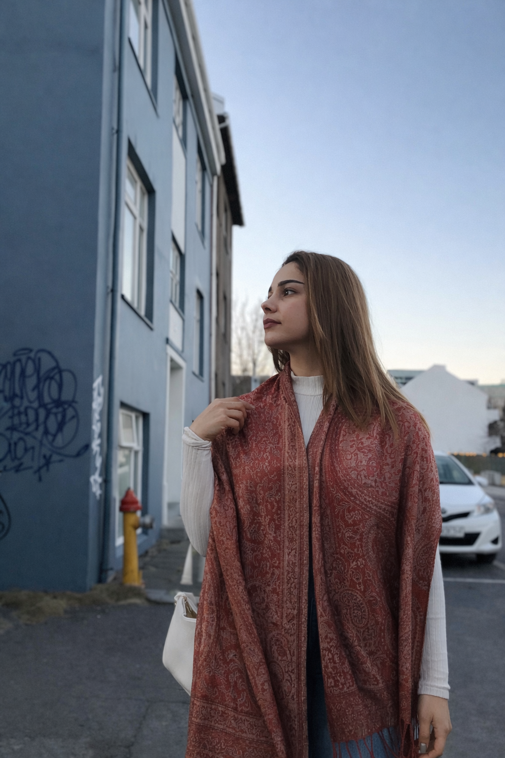 Warm Rose Seraphine Jacquard Silk Scarf with Crystal Brooch