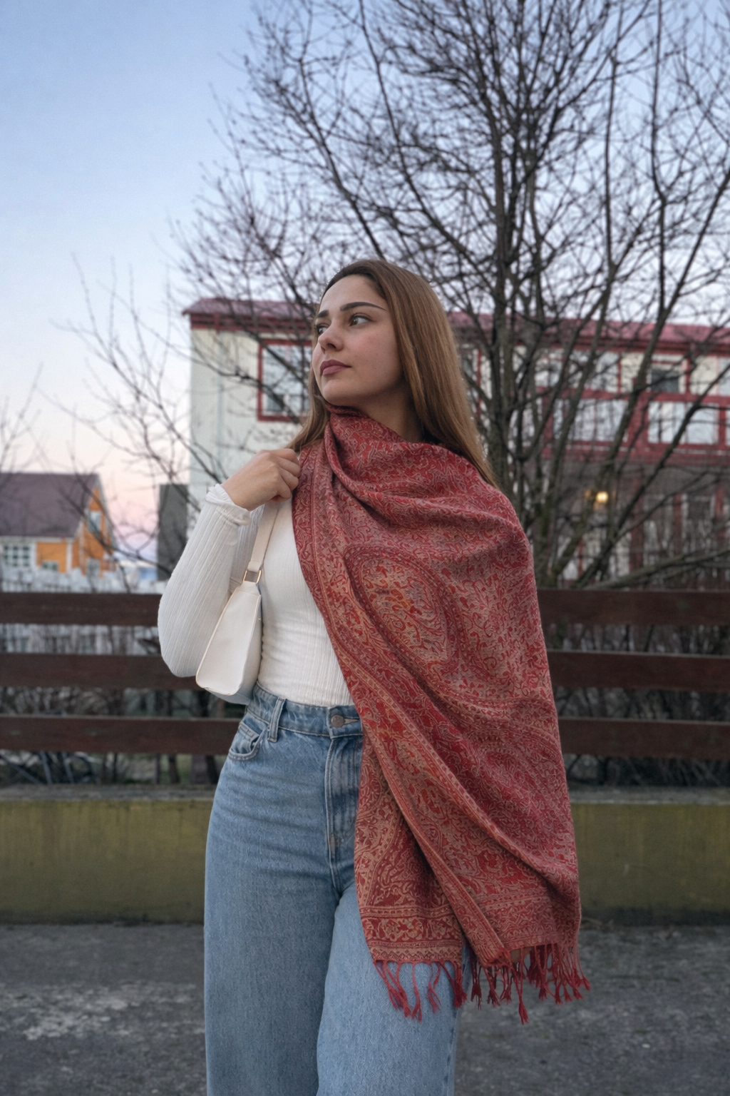 Warm Rose Seraphine Jacquard Silk Scarf with Crystal Brooch