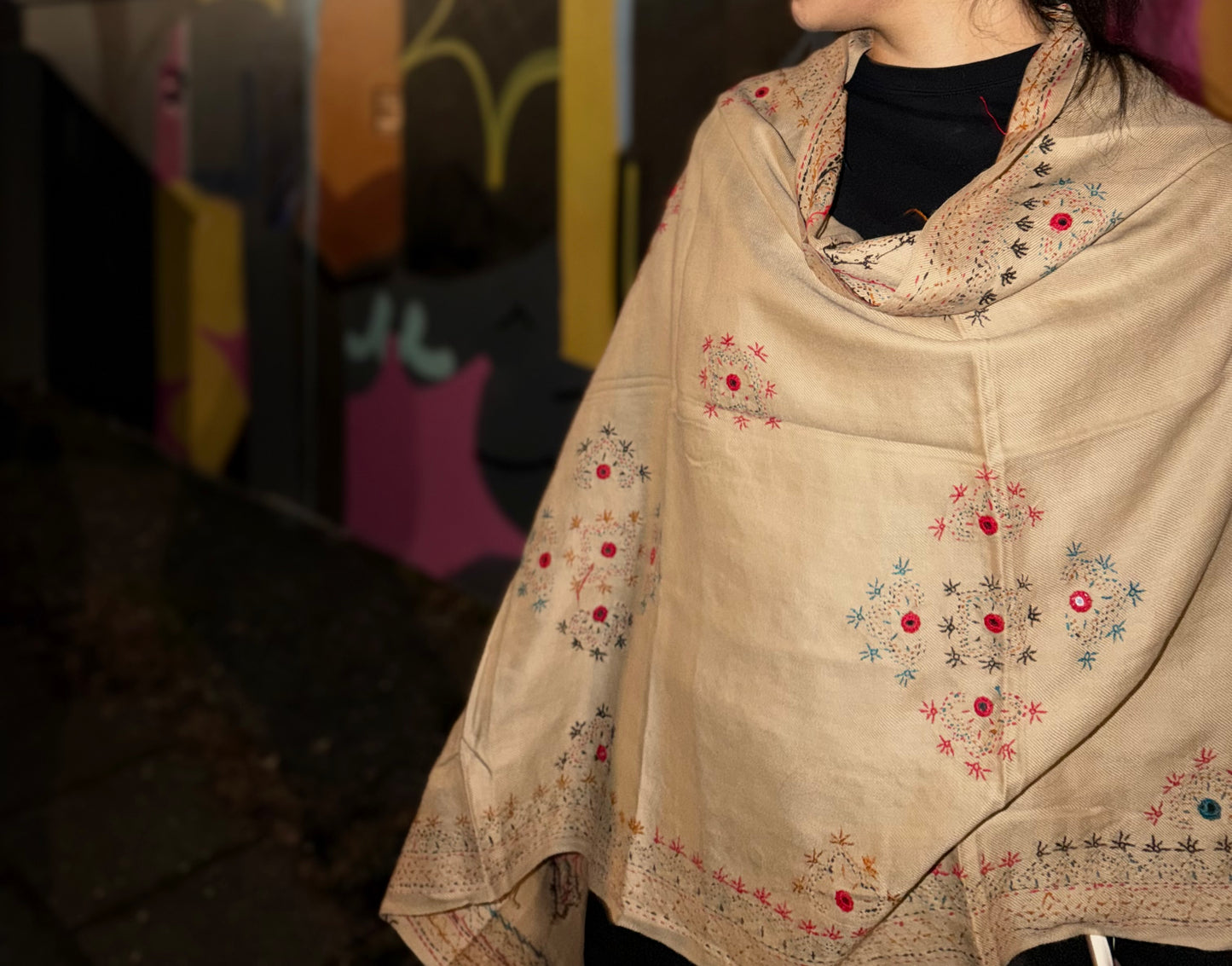 Golden Sand /Artisan Afghan Floral Scarf