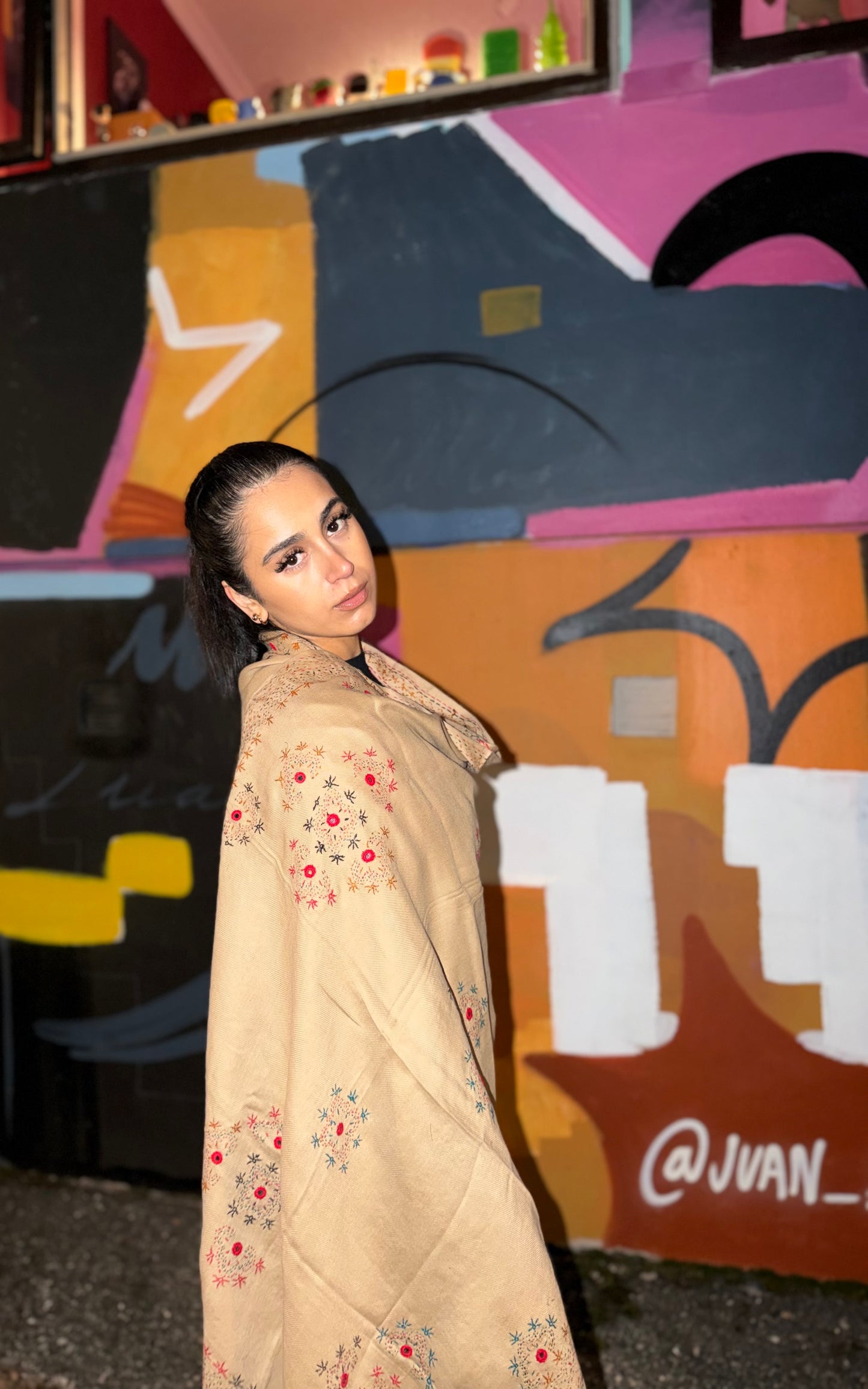 Golden Sand /Artisan Afghan Floral Scarf