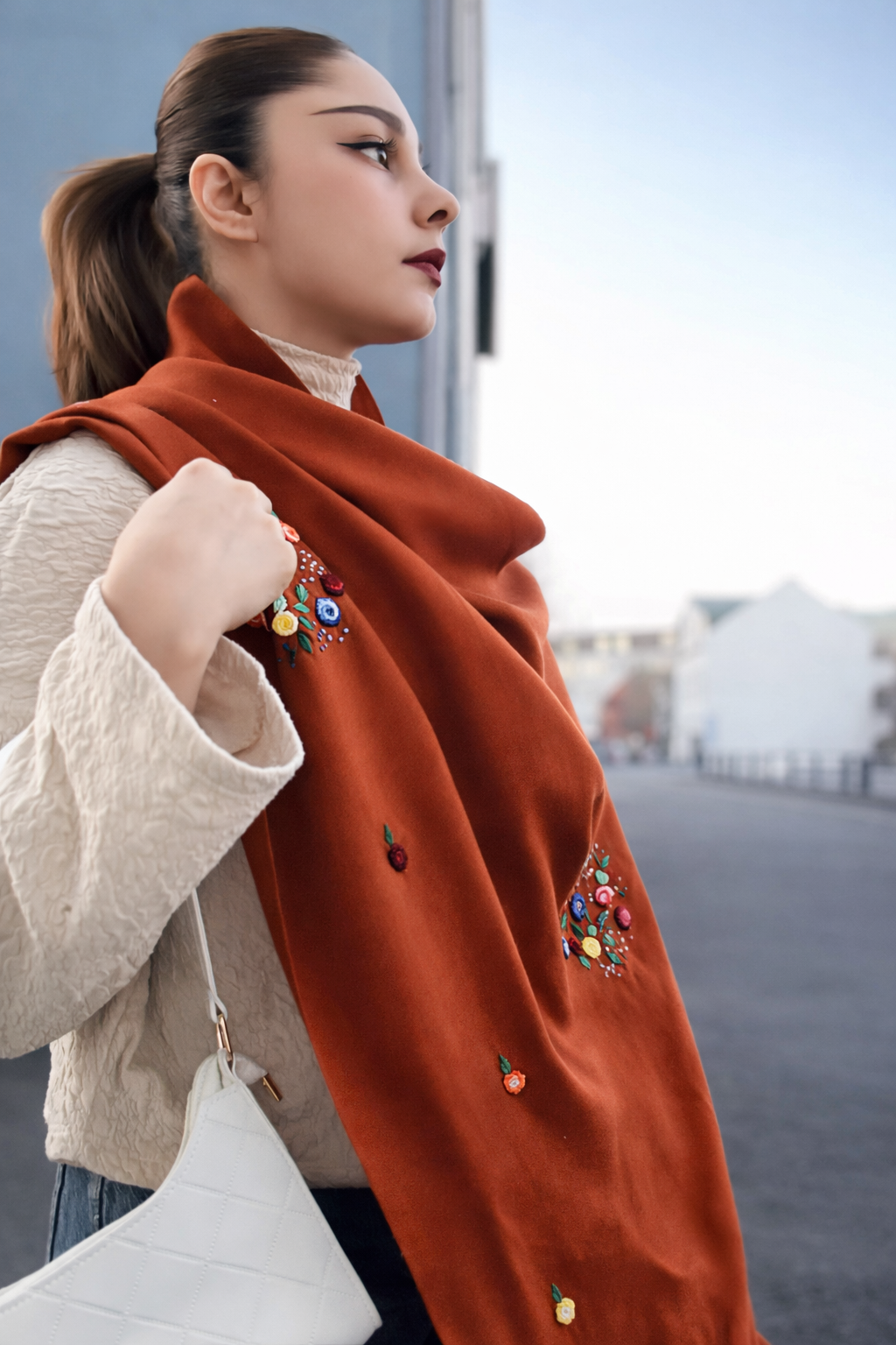 Rust orange Wool Scarf/ Lightweight shawl
