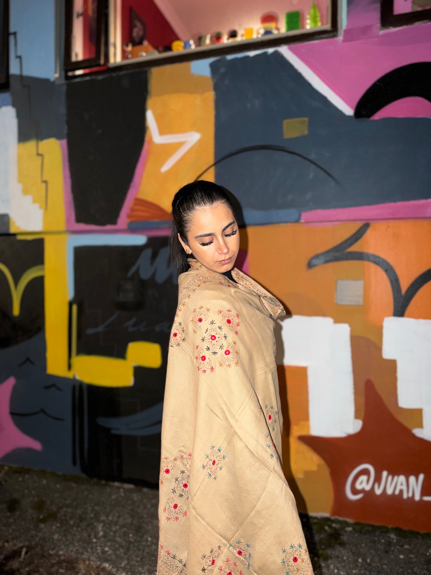 Golden Sand /Artisan Afghan Floral Scarf