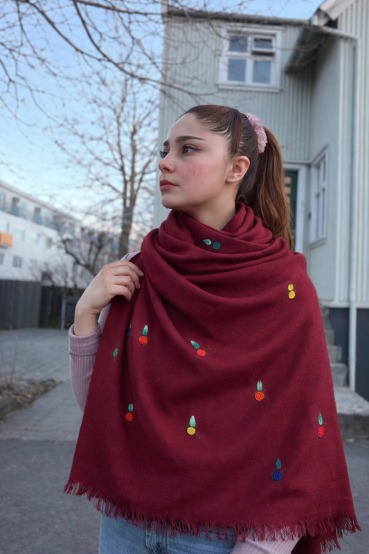 Midnight Bloom Burgundy Shawl