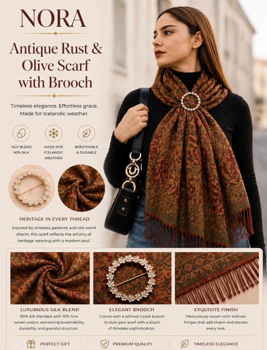 Antique Rust & Olive with Brooch