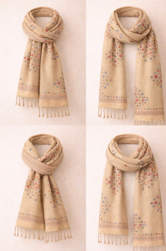 Golden Sand /Artisan Afghan Floral Scarf