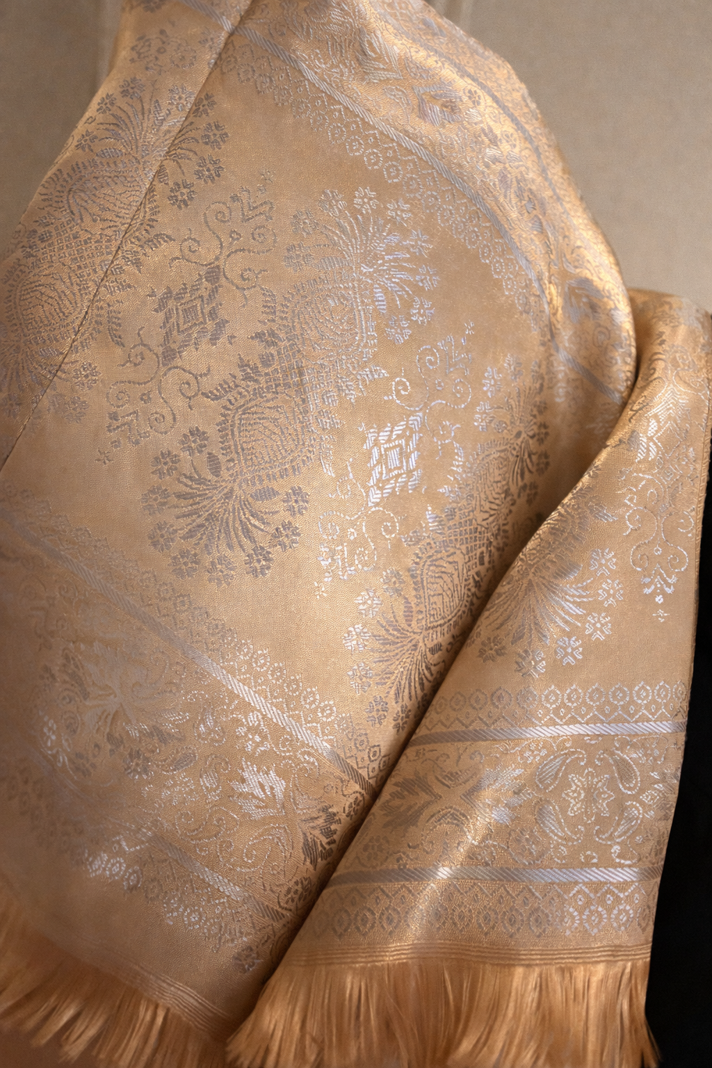 Champagne Reverie Silk Scarf with Pearl Brooch