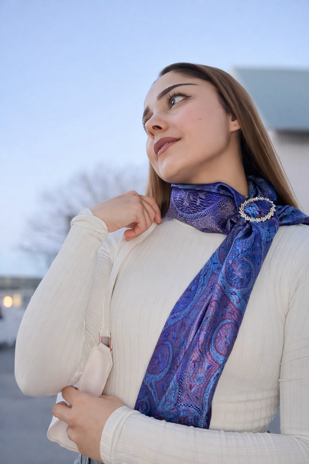 Seraphine Silk in Royal Blue with Crystal Brooch