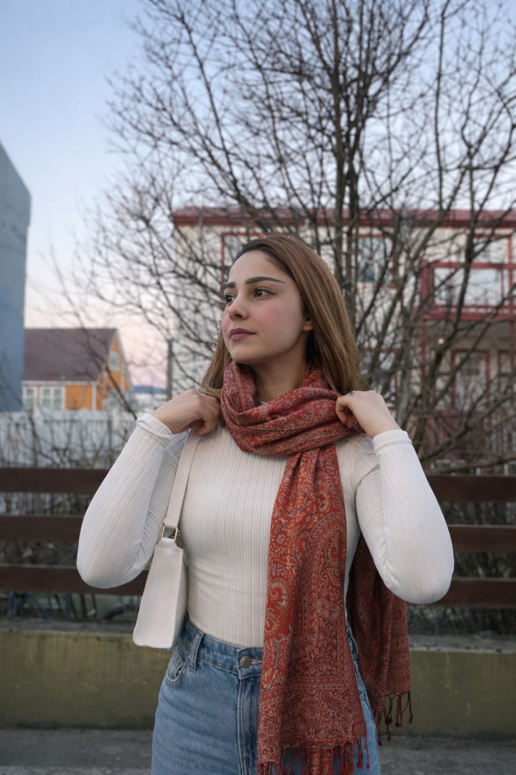 Warm Rose Seraphine Jacquard Silk Scarf with Crystal Brooch