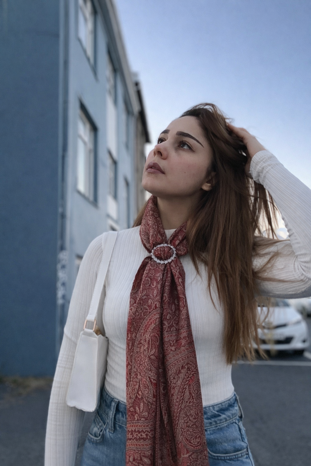 Warm Rose Seraphine Jacquard Silk Scarf with Crystal Brooch