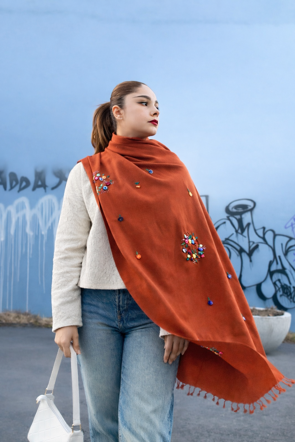 Rust orange Wool Scarf/ Lightweight shawl