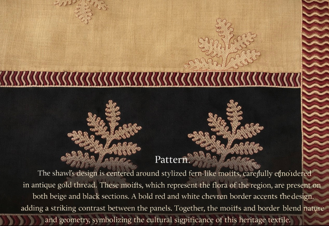 Mushroom Taupe & Midnight Black Embroidered Wool-Blend Shawl