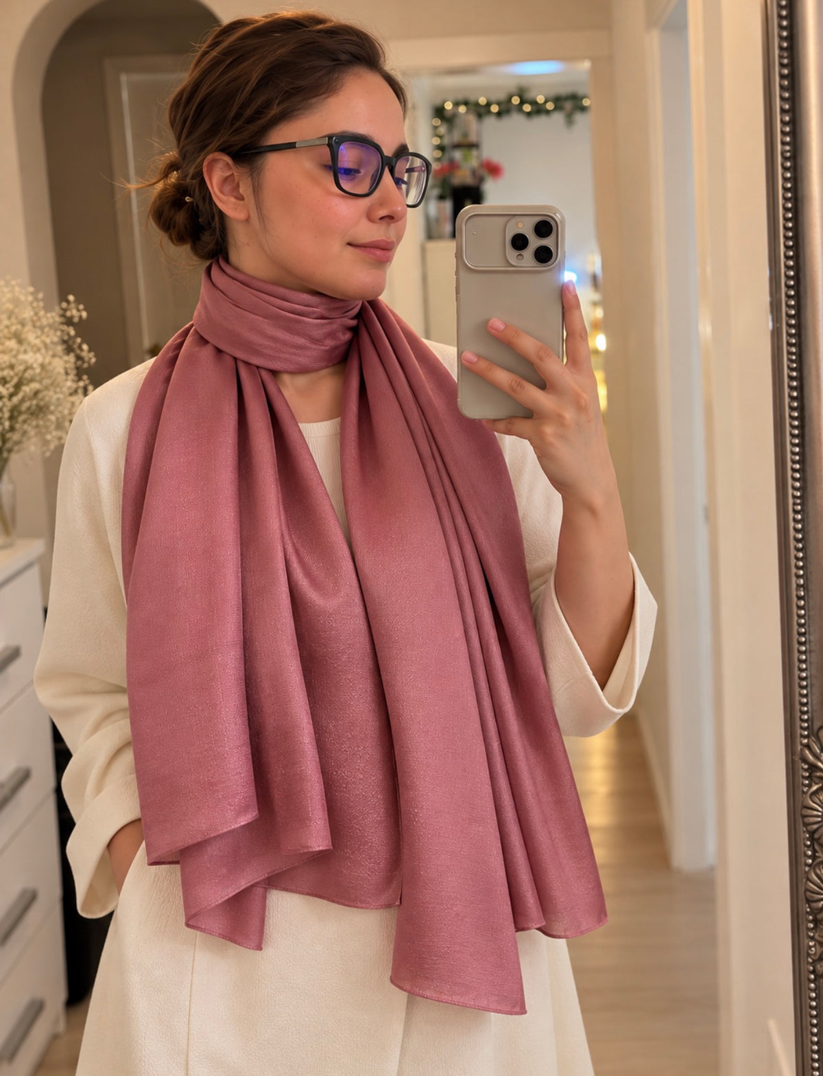 NORA Blush Rosé Silk Chiffon Scarf