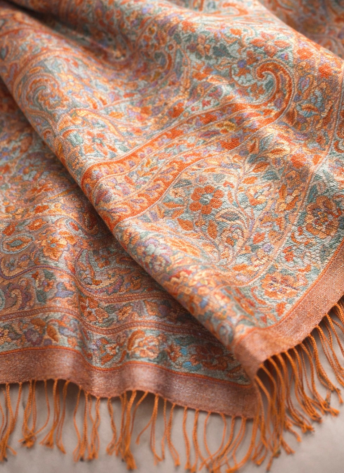 NORA Seraphine Jacquard Silk Scarf Presented with Crystal Brooch.