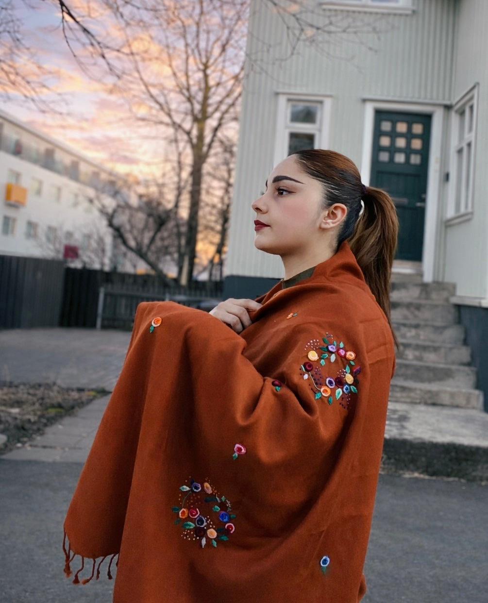 Rust orange Wool Scarf/ Lightweight shawl